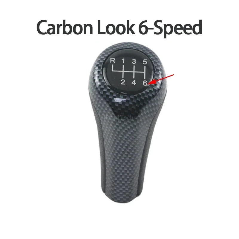 "BMW 5/6-speed carbon fiber shift knob for E30, E36, E46, E90, E60 X5, and Z4 models."