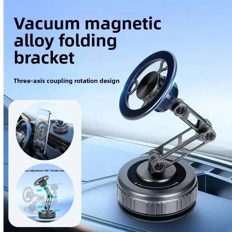 Car dashboard mount with foldable 360° phone holder—three-axis stability for GPS navigation or streaming. Suitable for compac