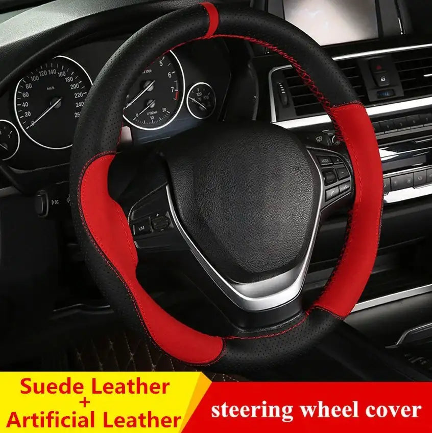 Suede Leather Car Steering Wheel Cover 15 Inch - JustUsRacers