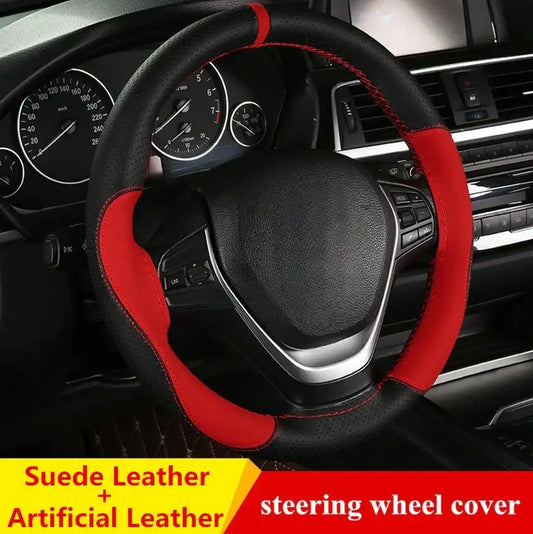 Suede Leather Car Steering Wheel Cover 15 Inch - JustUsRacers