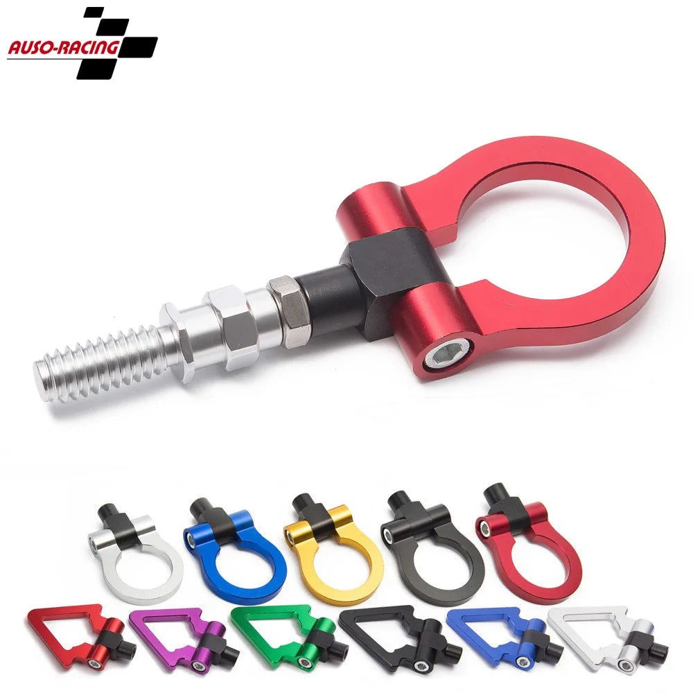 Universal aluminum towbar for BMW E46, E36, E30, and E90 models. Includes JDM rear tow hook.