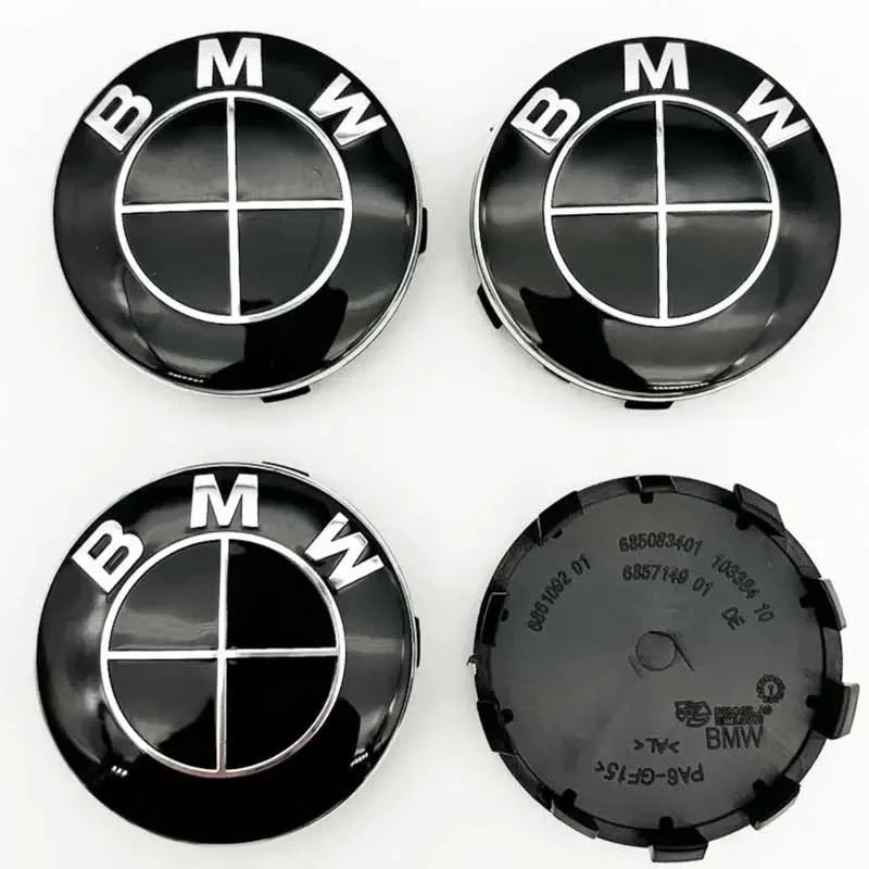 Set of 4 BMW wheel center caps, diameter options: 56mm and 68mm.