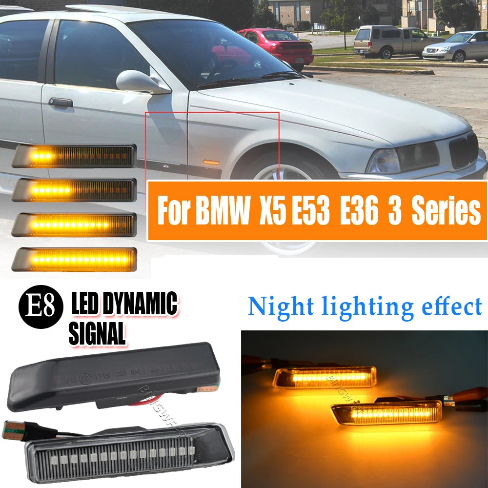 "BMW E36 LED Dynamic Side Marker Turn Signals - Upgrade your E36 with modern, energy-efficient LED turn signals."