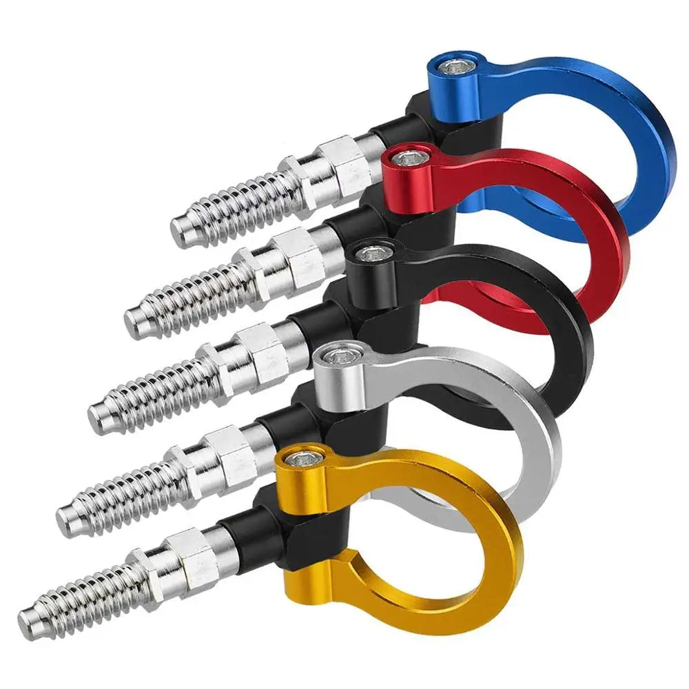 Universal aluminum towbar with four color-coded attachment points for BMW E46, E36, E30, and E90 models.