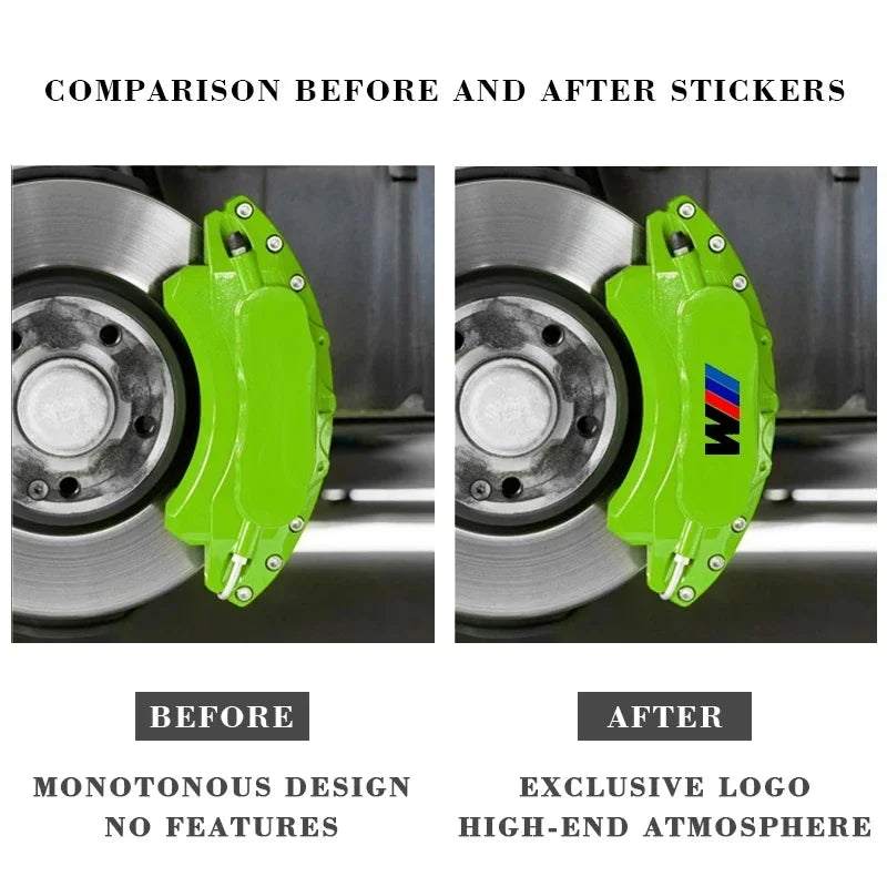 Six pack of BMW brake caliper heat-resistant stickers for enhanced visual appeal.