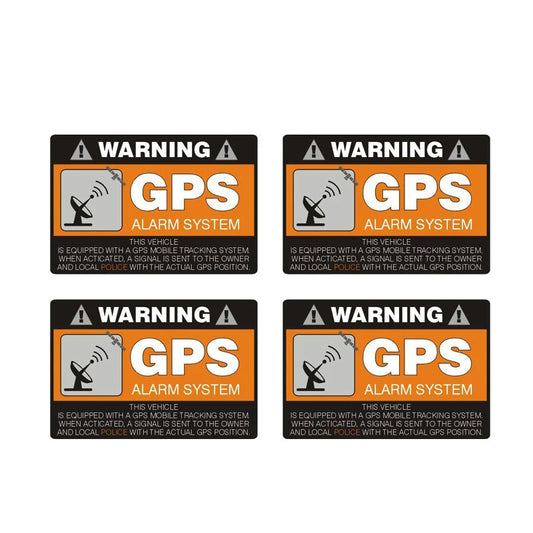 'GPS alarm system with 4 stickers - fits BMW, Audi, Ford. Waterproof PVC.'