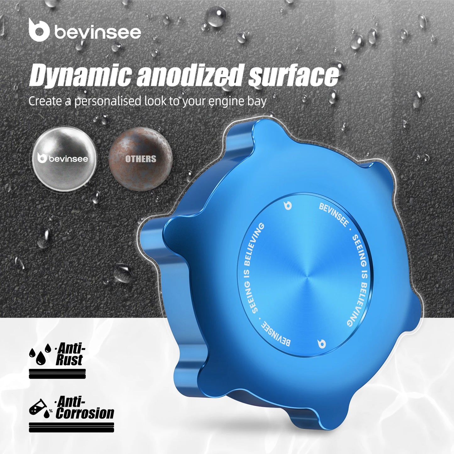 Aluminum engine cover oil filler cap for BMW E46, E36, E39 X5 models. Enhances vehicle's appearance and simplifies oil checks