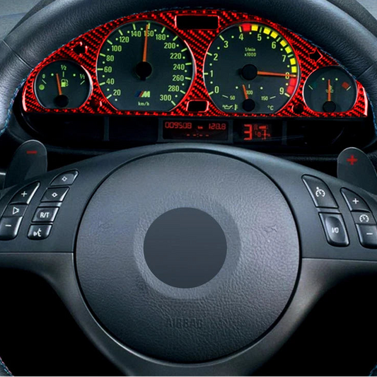 Carbon fiber speedo stickers + LED. Sleek upgrade for dashboard. Fits standard 140mm gauges. Car interior accessory.