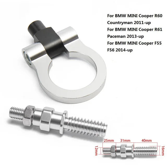 "Universal aluminum tow bar with included stainless steel mounting screws."