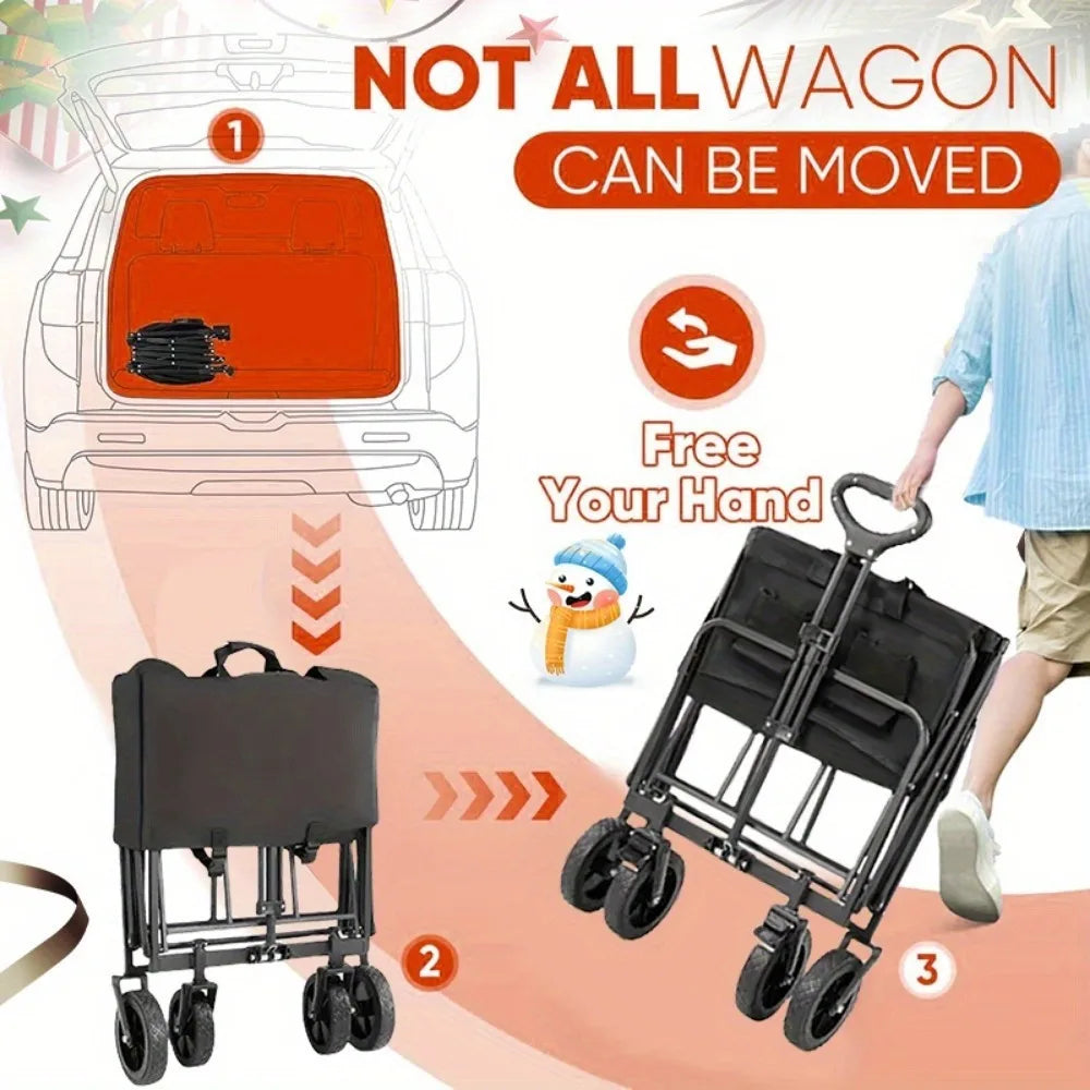 'Folding wagon cart with all-terrain capabilities. Ideal for moving gear or strolling kids.'