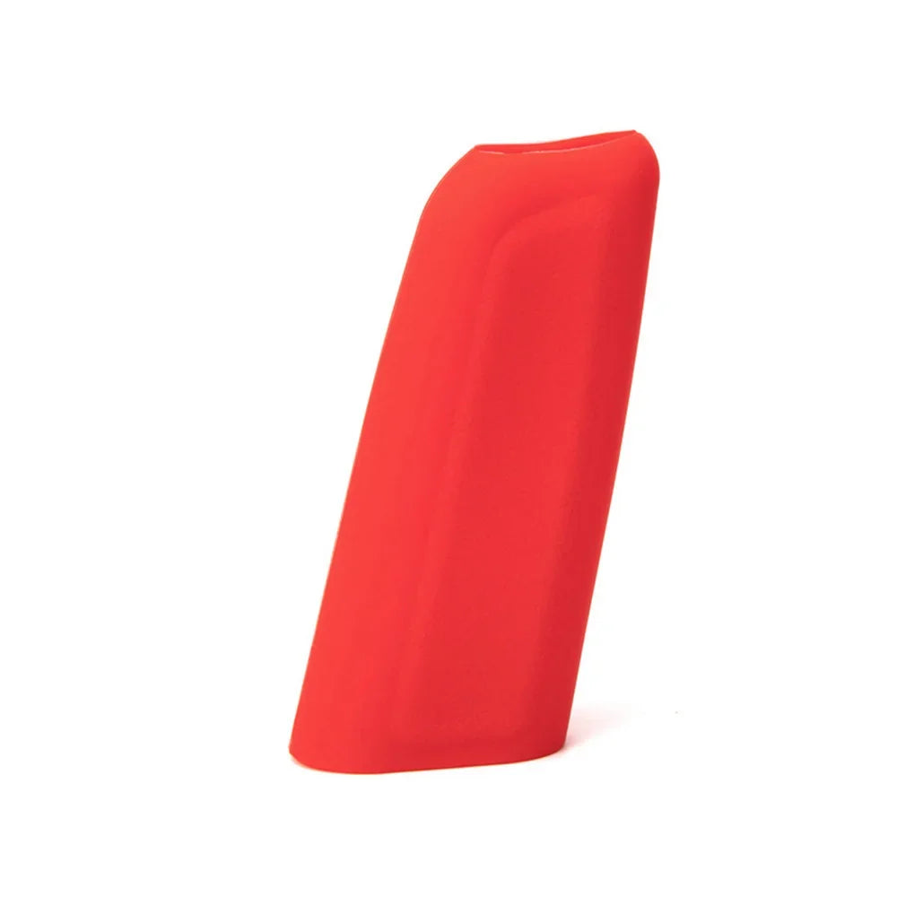 Red Universal Silicone Handbrake and gear cover set with anti-slip interior on white background.