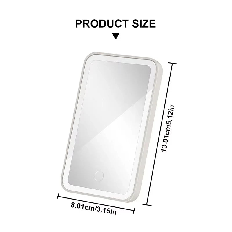 White mirror in white frame on white backing. LED, suitable for car vanity use.