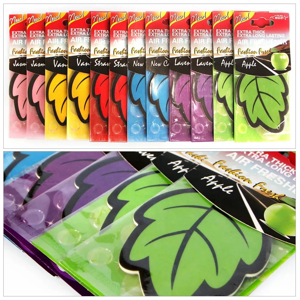 'Set of colorful car air fresheners in natural scents. Hang 3-60 pieces for freshness.'