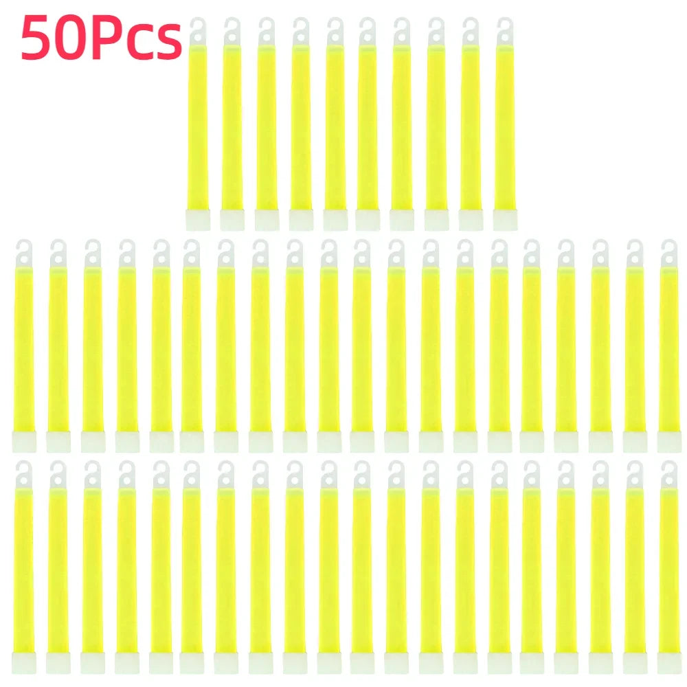 "Set of 50 yellow clip-on attachments for enhancing visibility on outdoor gear or fabric."
