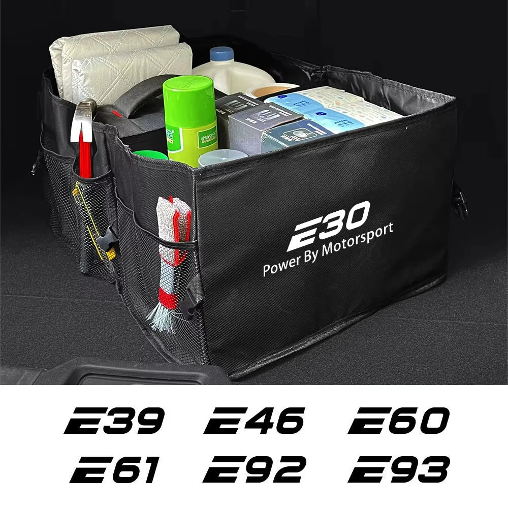 "BMW E36 E39 E46 folding trunk organizer for optimal storage solution."