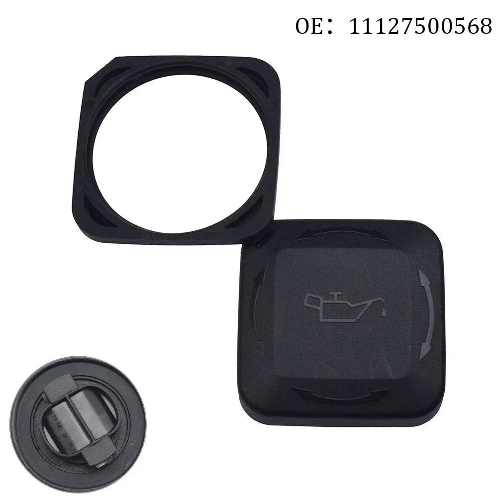 BMW E-type oil filler cap cover. Fits models E36, E34, E39, E46, E90, E60, E64. Replaces rear view mirror cover.