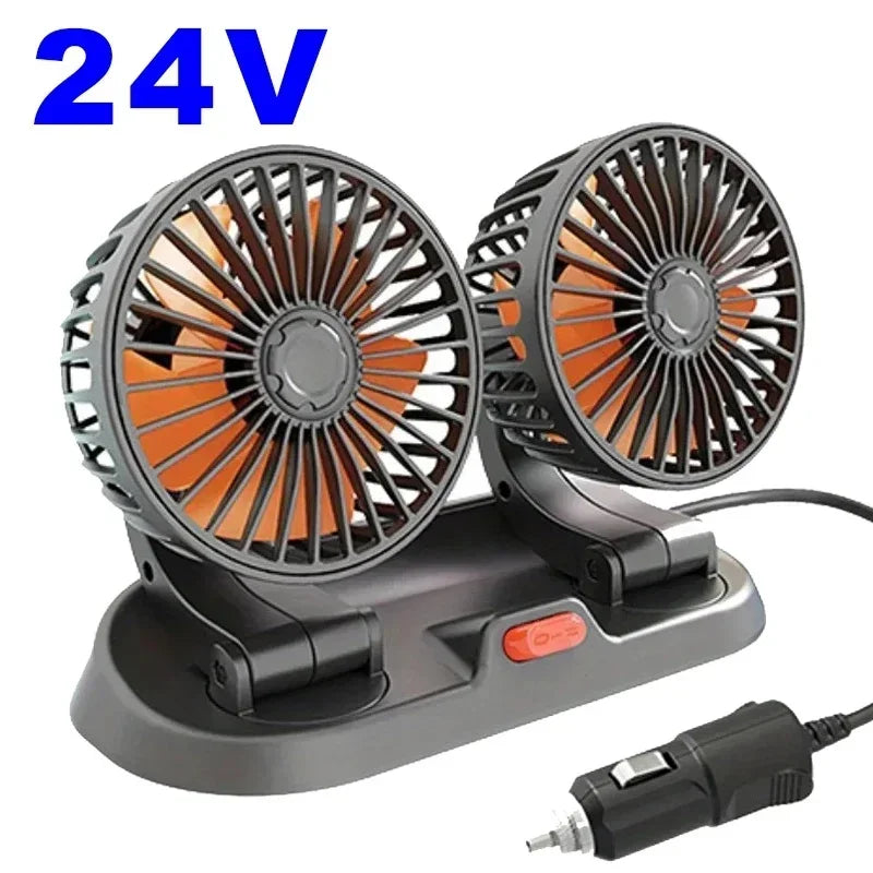 New USB Powered Car Fan Multi-Angle Rotatable Dual Head - JustUsRacers