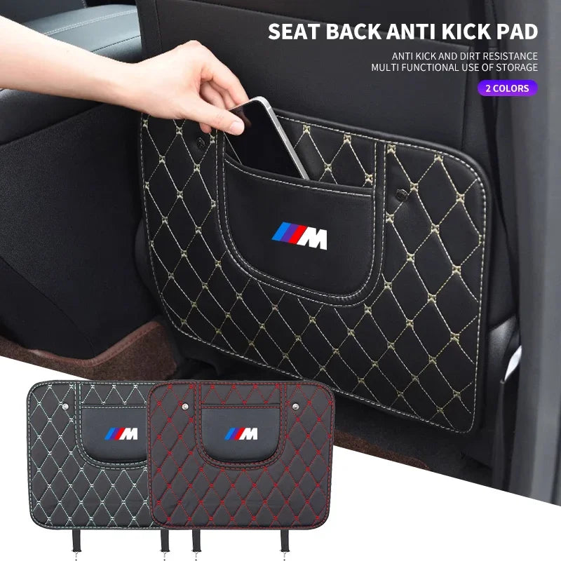 Protective seat back pad for BMW E36, E39, and E46 models. Enhances comfort and prevents damage from kicks.