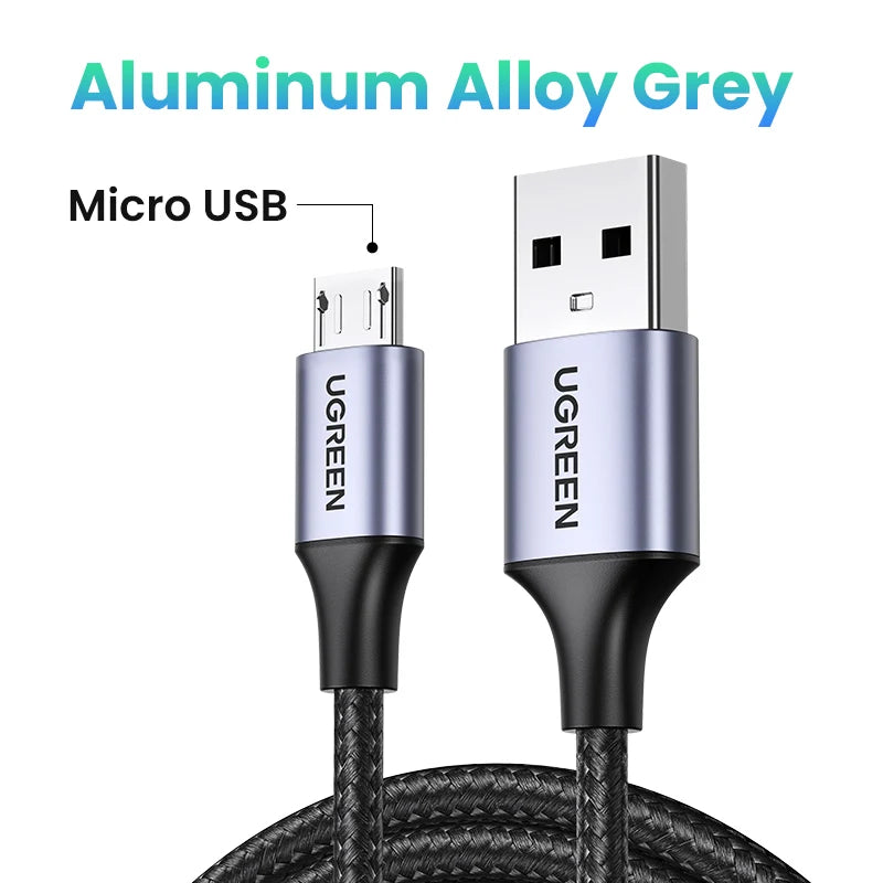 'Ugreen 2A nylon Micro USB-C cable — fast charging for phones and accessories. Length: [actual length].'