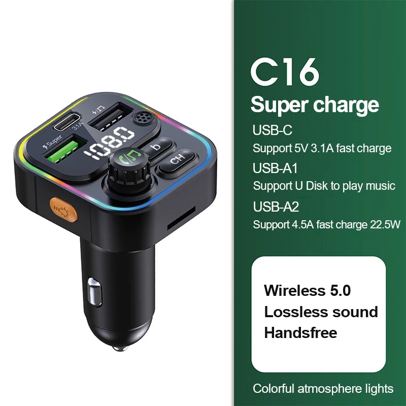 Bluetooth 5.0 FM Transmitter with Handsfree and MP3 Player - JustUsRacers