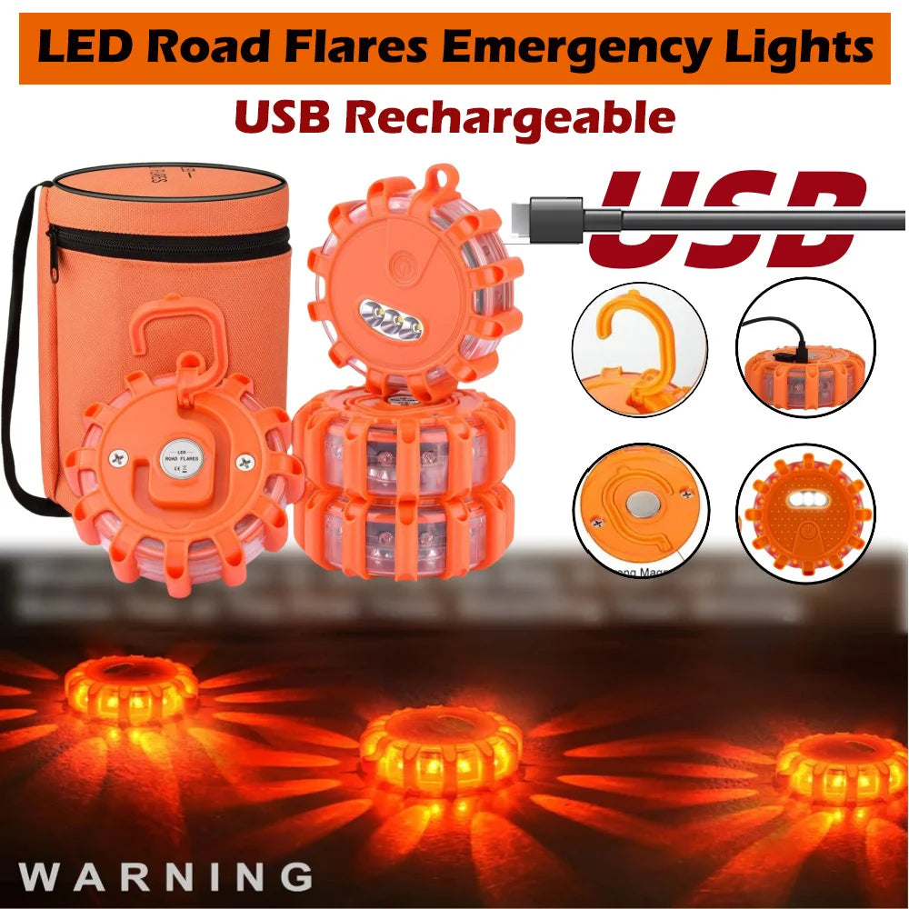 "USB-recharged LED road flare with magnetic base - Emergency light"