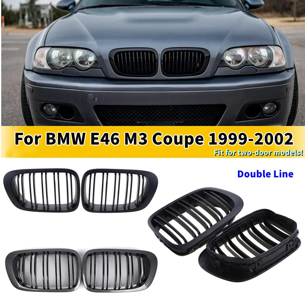 'BMW E46 M3 Coupe Front Grille for 1999-2002. OEM fit, double line kidney design.'