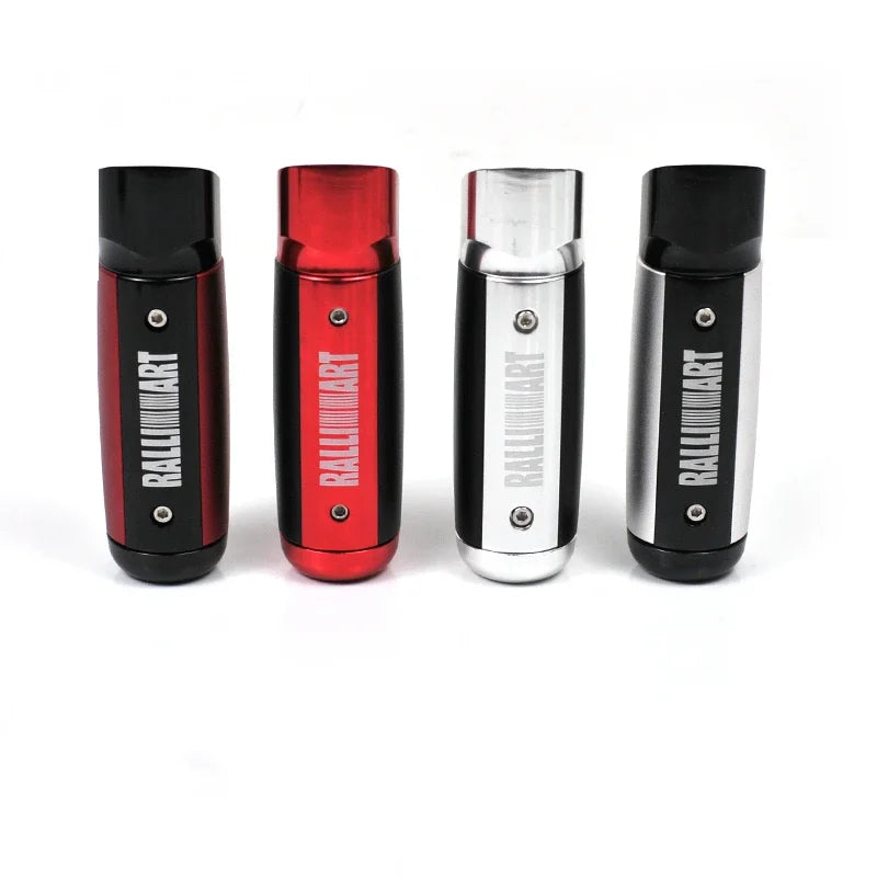 Red and black aluminum handbrake cover for Mitsubishi vehicles. No inscriptions depicted.