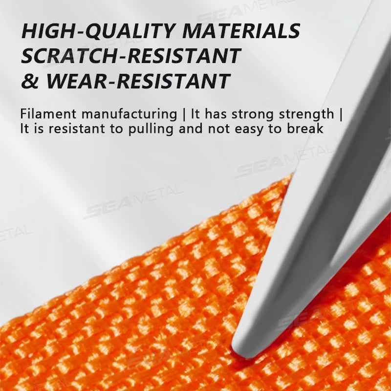 "3m/4m/6m Metal tie-down cargo strap with zinc alloy pressure buckle. Durable and resistant to wear."