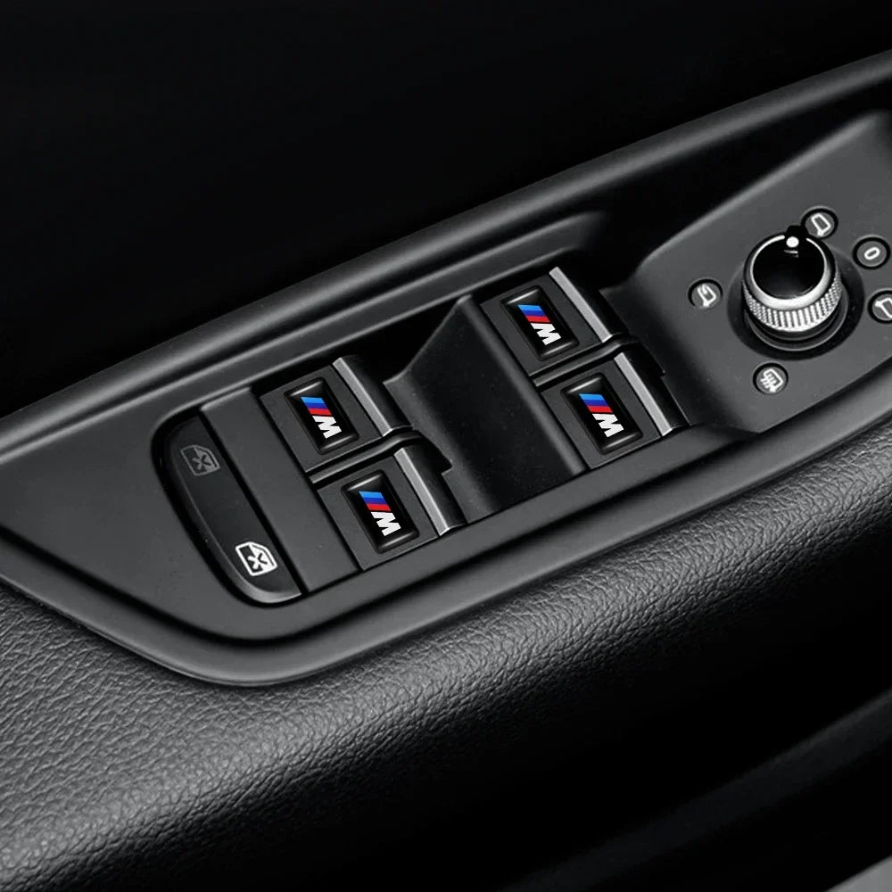 "Set of 3D M Logo epoxy stickers for BMW E36, E46, and E90 models: X5, X6."