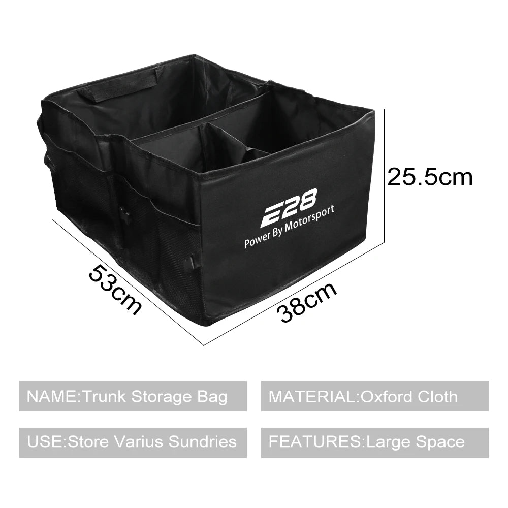 "Folding Trunk Organizer for BMW E36, E39, E46: Compact storage solution. Maximizes trunk space with adjustable, removable co