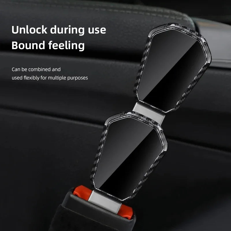 'Metal seat belt extender. Fits all cars. Sleek, durable design.'