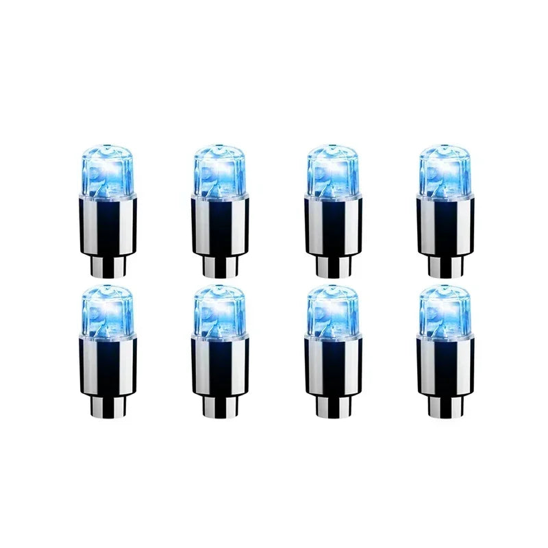 '6-pack: Blue LED wheel lights fit valves on car, bike, or motorcycle. Improve visibility.'