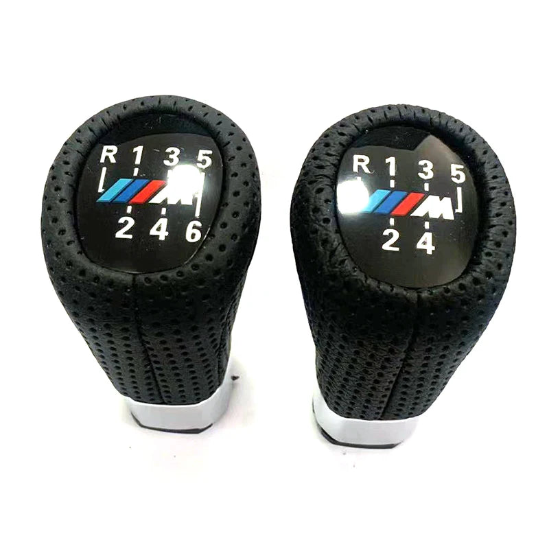 BMW E36 and E37 manual transmission shift knob in authentic leather and chrome finish.