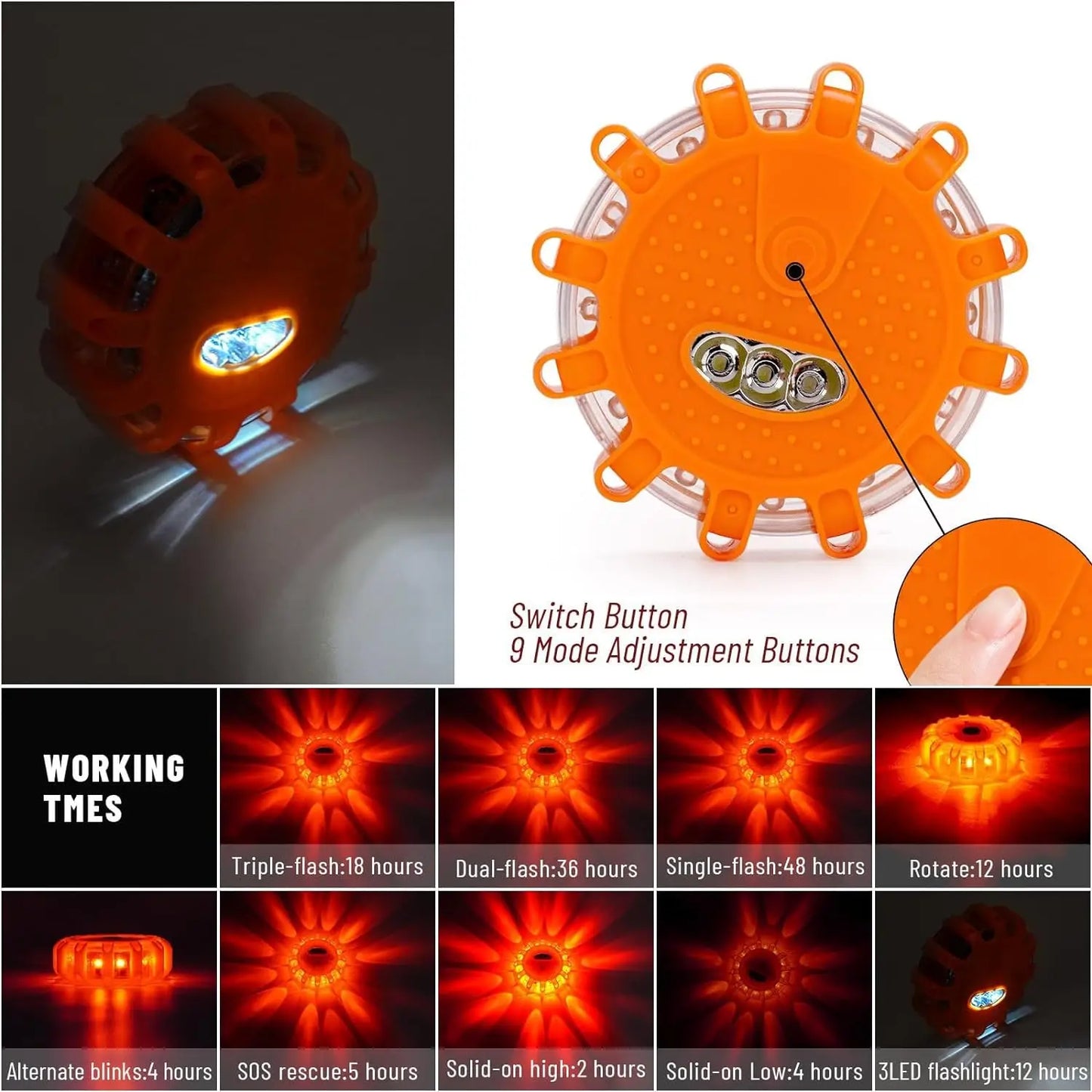 "USB-recharged LED road flare. Magnetically attachable design, not a toy with remote control."