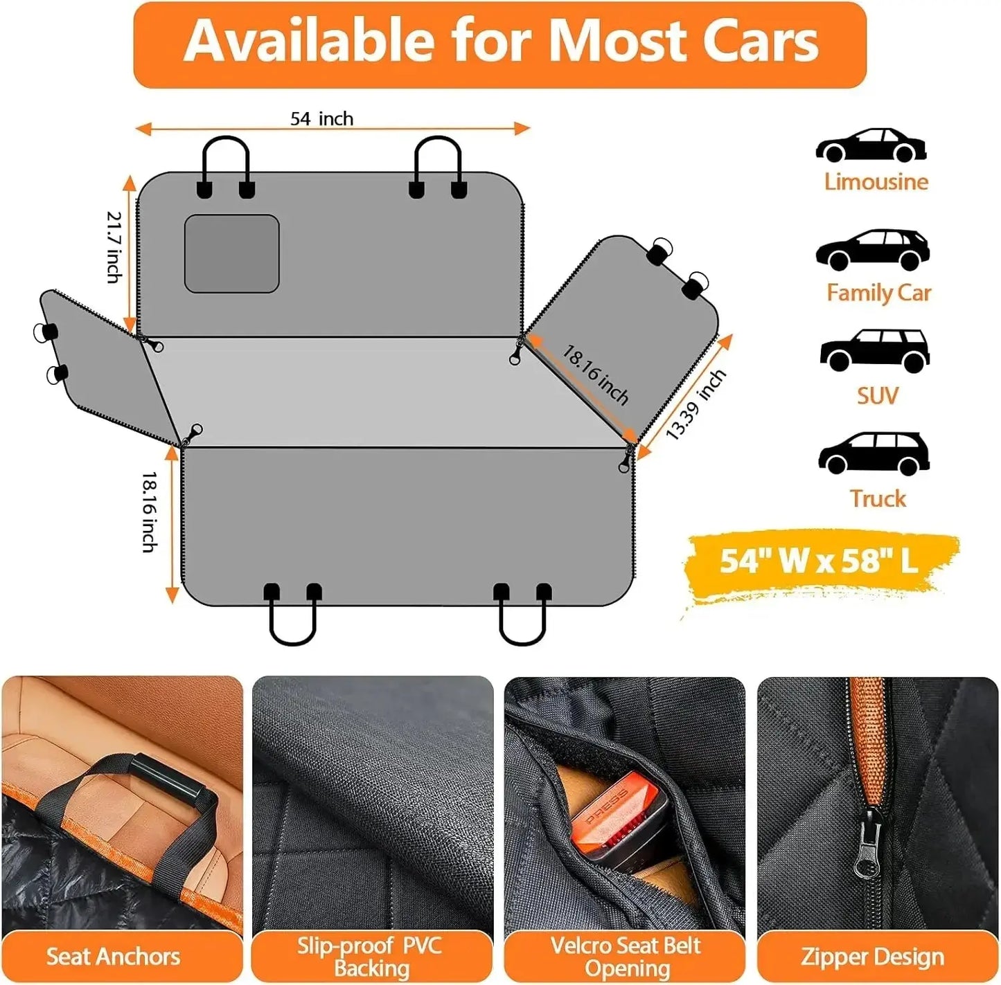 New 137×147CM Double Zipper Car Pet Seat Pad Waterproof Dirt Resistant Suitable Multiple Models Solid Color Cars Rear Seats - JustUsRacers