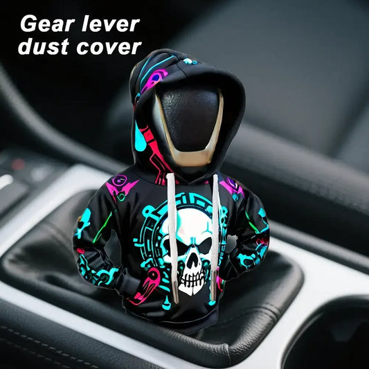 Car dashboard with skull shift knob and custom painted accents — fits universal gear shifs. Upgrade your ride's style.