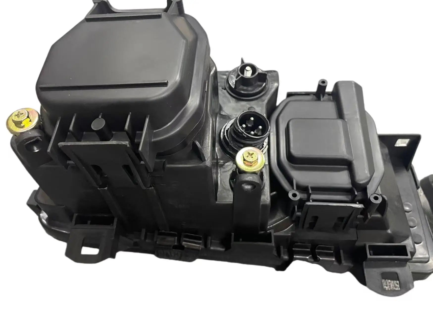 BMW E36 projector headlights with black housing and glass lenses. No motor control module is included in this purchase. (Pair