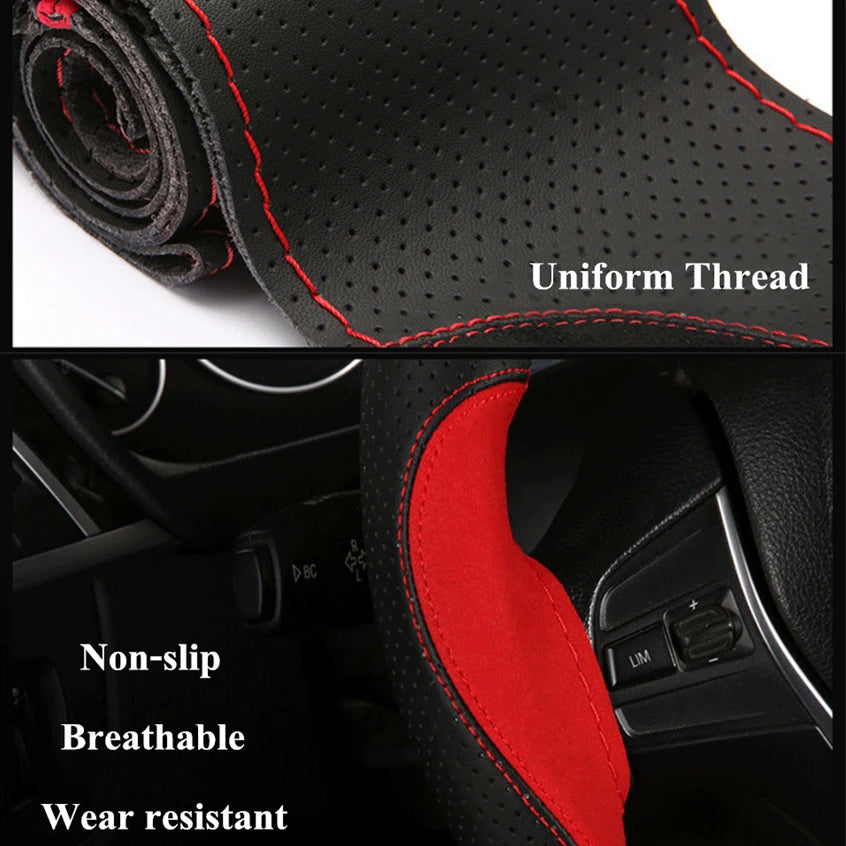 Suede Leather Car Steering Wheel Cover 15 Inch - JustUsRacers