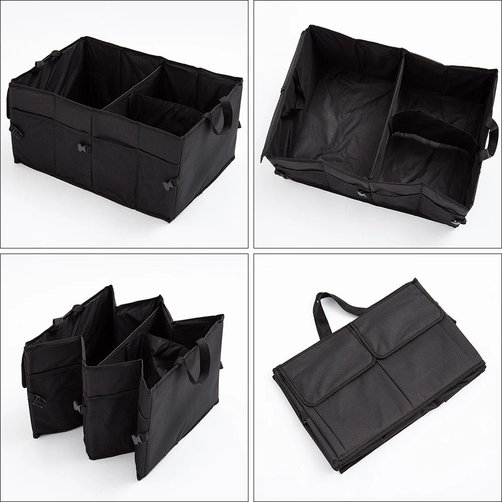 "Folding trunk storage box for BMW E36, E39, and E46 models. Compact, organizes items effectively."