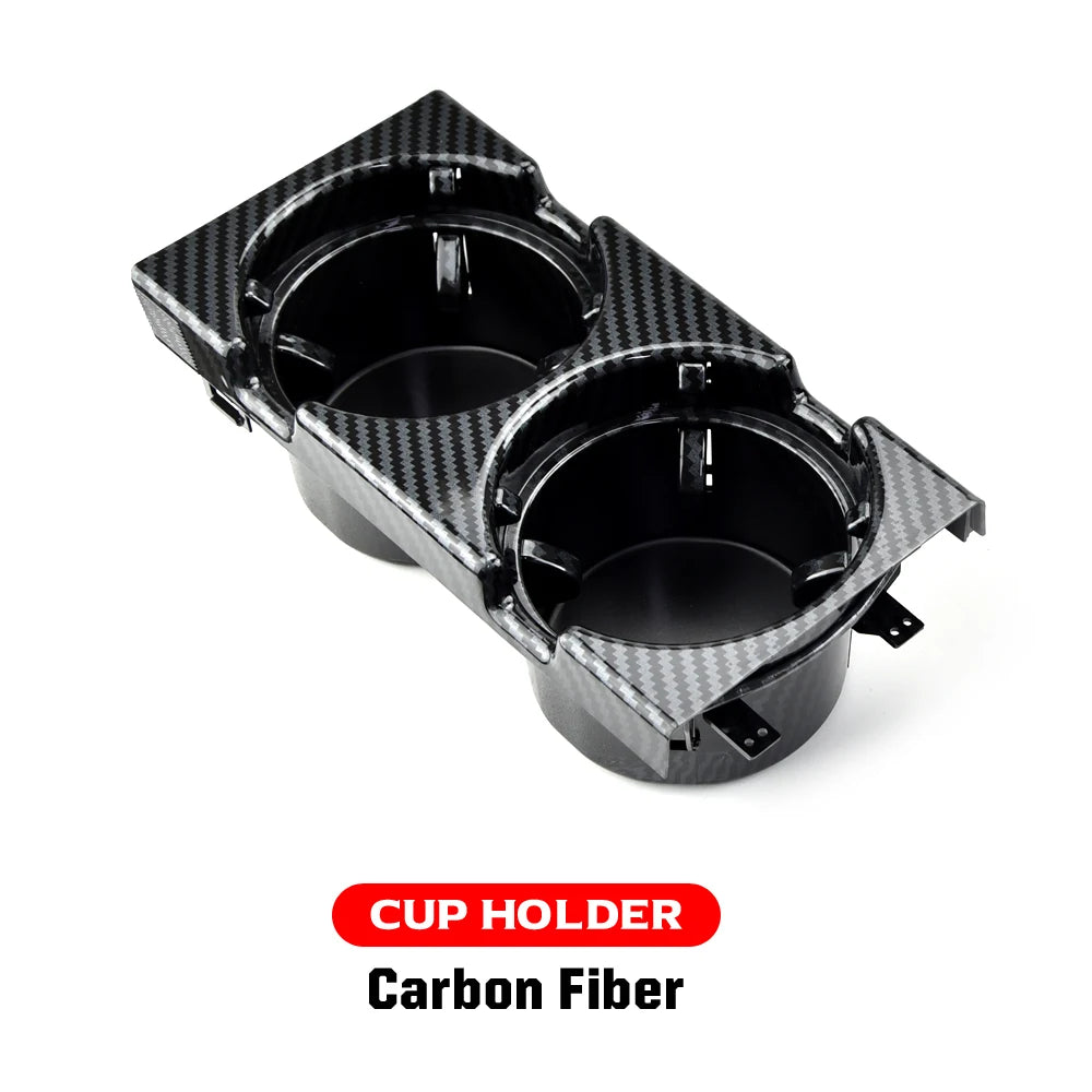Carbon fiber cup holder and coin tray for BMW E46 (1999-2006).