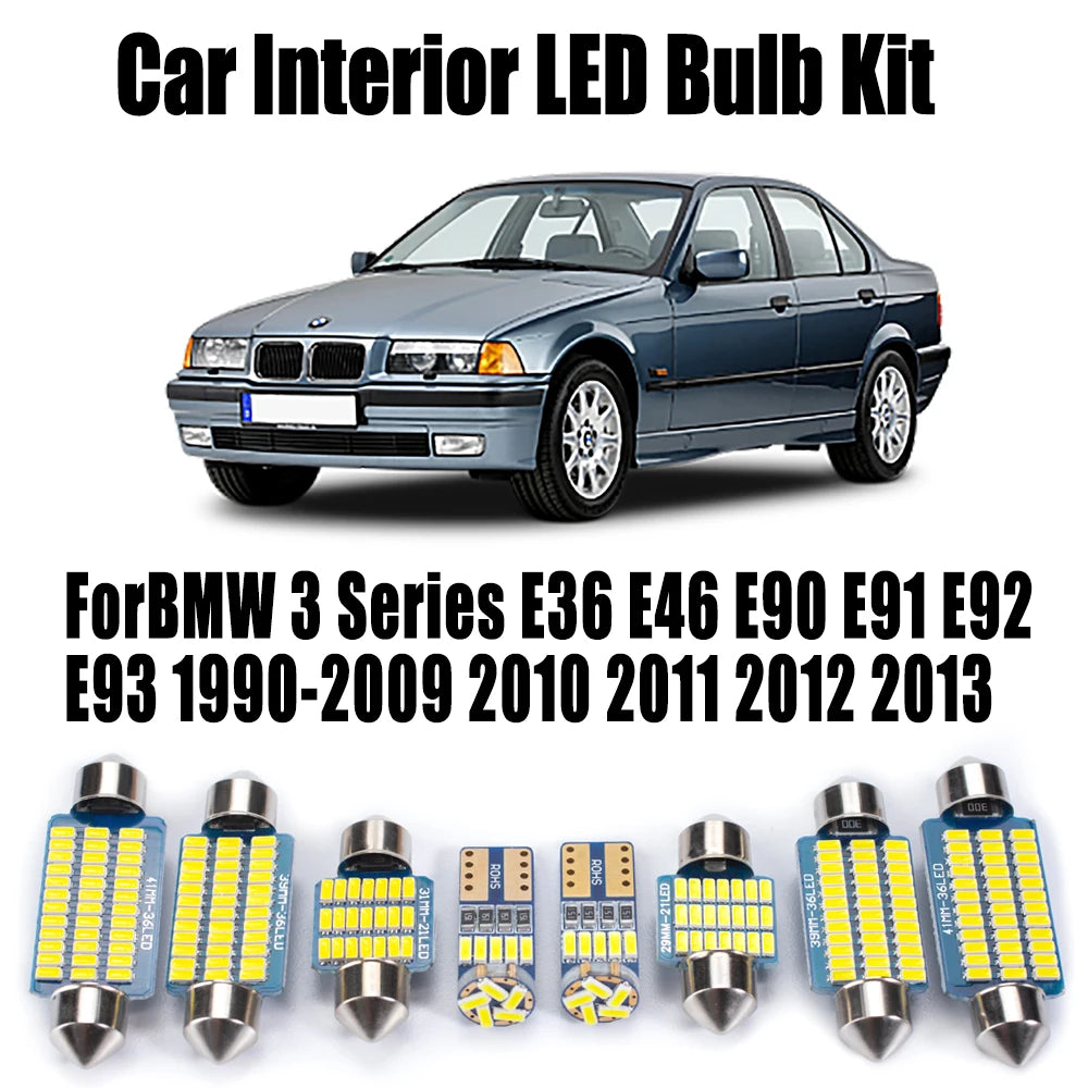 "BMW 3 Series (1990-2013) LED Interior Light Kit."

OR, for more descriptive alt text:

"BMW 3 Series (1990-2013) LED Interio