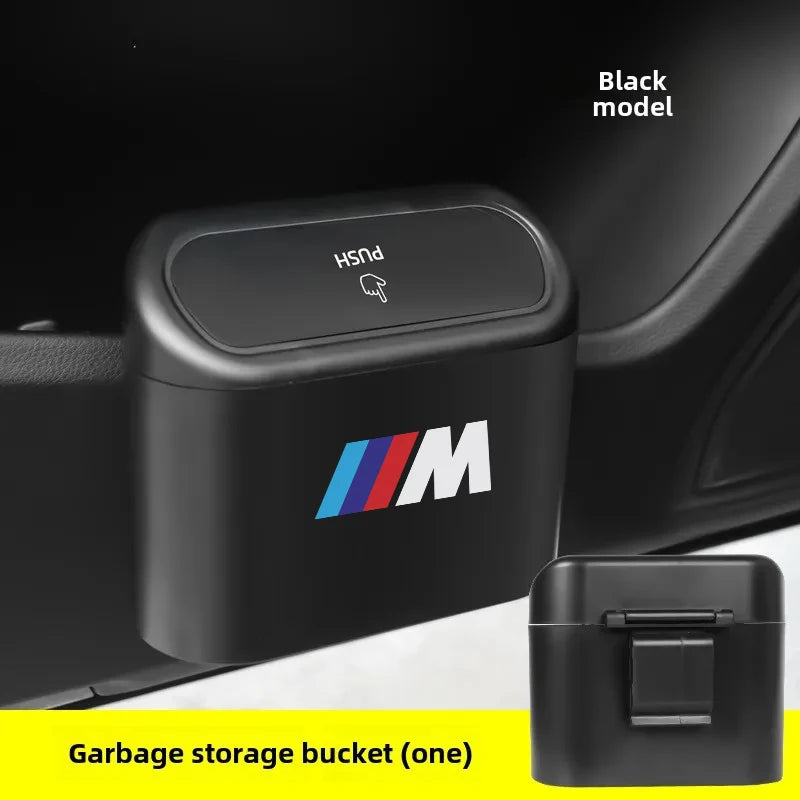 Mini Hanging Car Trash Can with Lid for BMW E36, E46, E90 X5 models. Fits perfectly under the center armrest or in the consol