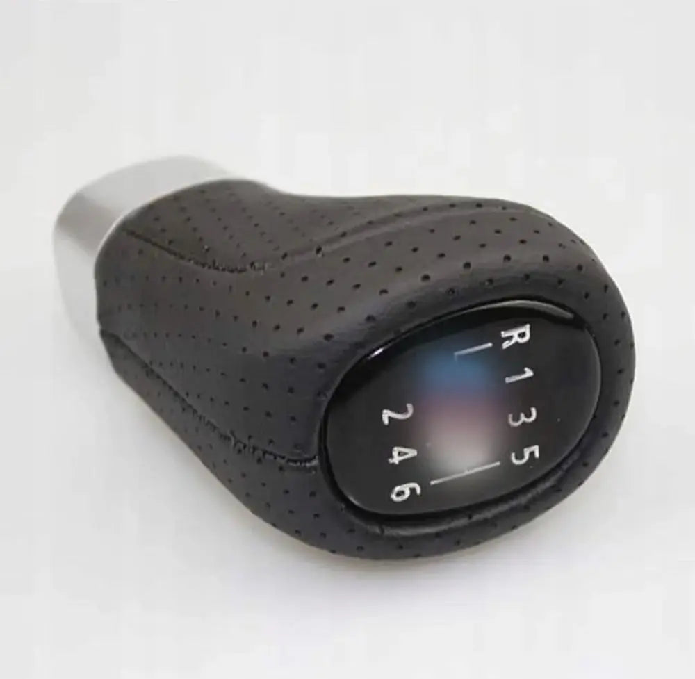 Black BMW M Sport leather gear shift knob with illuminated blue logo for 5/6-speed manual transmissions.