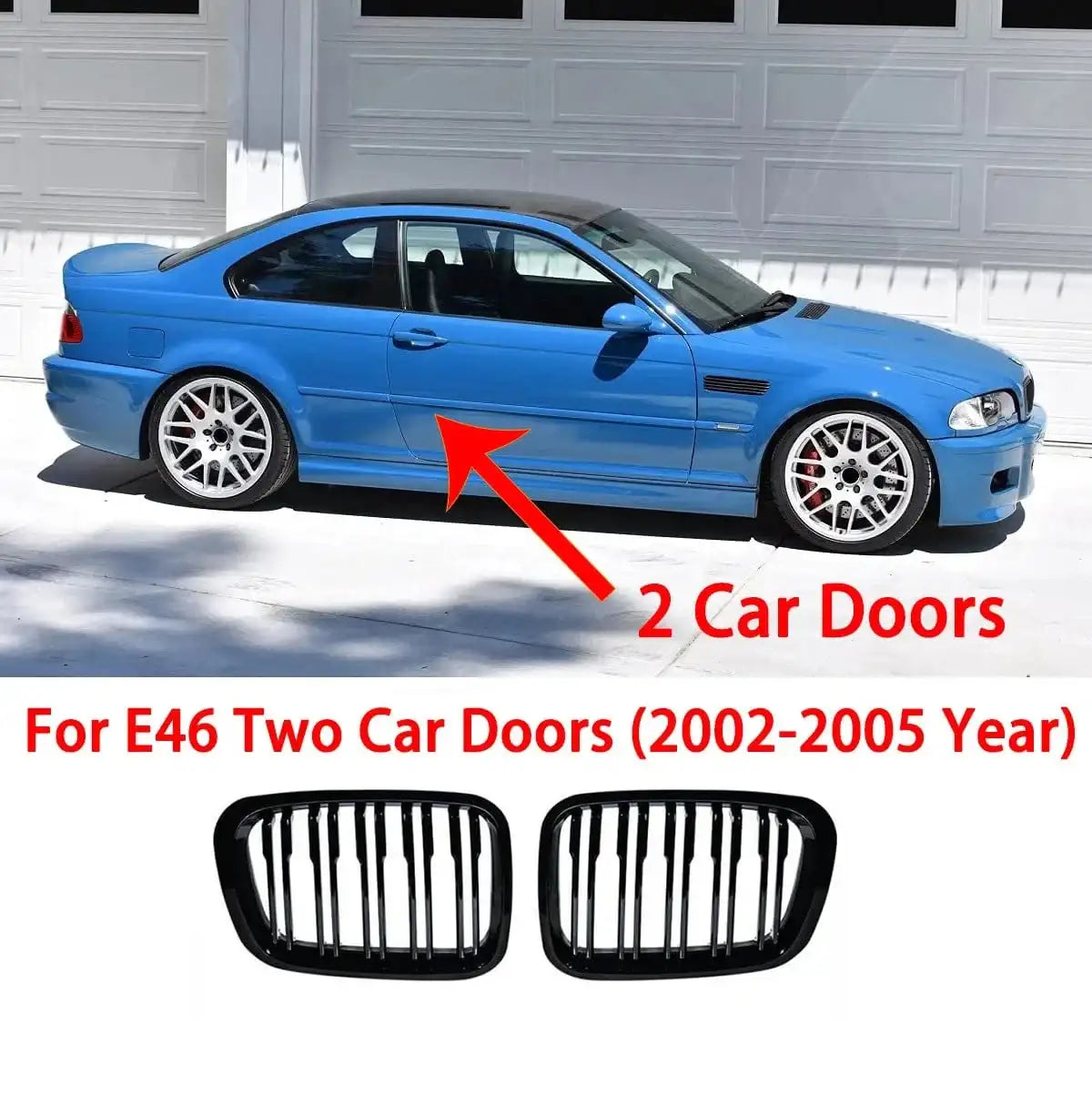 BMW E46 Kidney Grille Double Slats Black – 3 Series 2002–2005 (320i 325i 325xi 330i 330xi 4-Door) - JustUsRacers