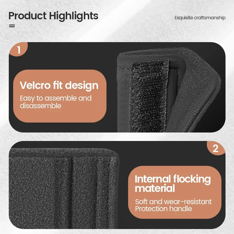 Black fabric M-Style BMW roof handle grip cover with contrasting white interior pull strap.