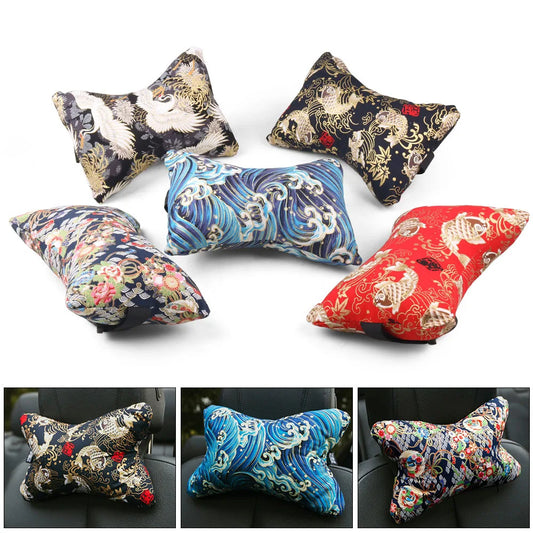 'Japanese Ukiyo-e style seat cushion cover set - fits 1 car seat. Decorative pillow cases in Chinese motif. Made for adding c