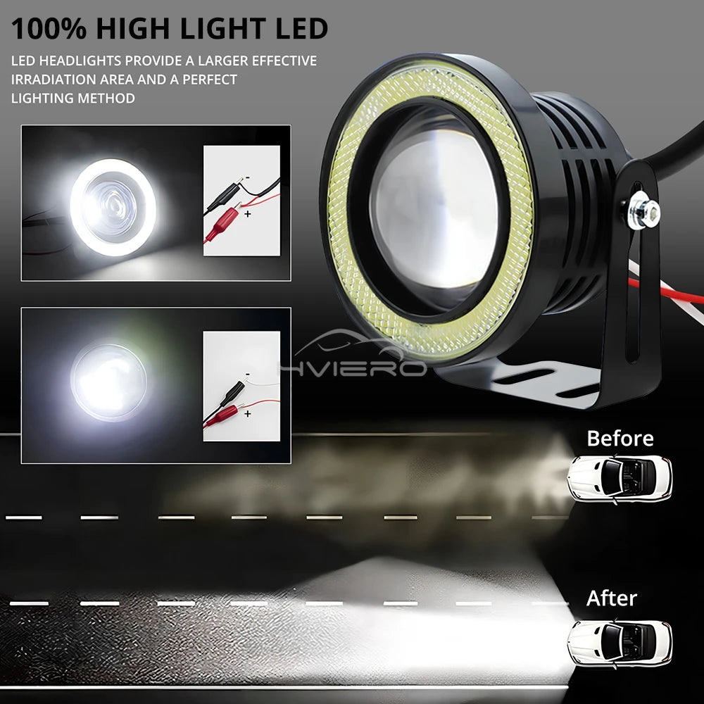 2Pcs 30W Car DRL Fog Lights with COB Angel Eye - JustUsRacers