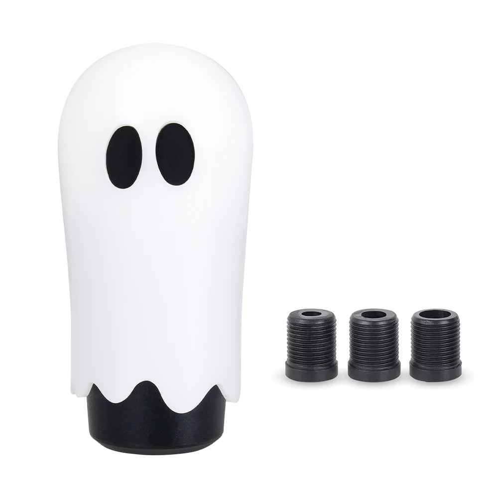 White Ghost shift knob with black accents: M8/M10/M12 compatible, 86mm height.