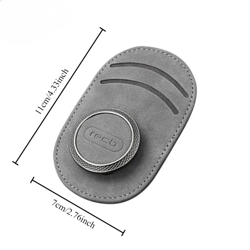 Black PU leather zipper pouch with metallic accents—fits car visors, organizes glove box. Measurements: 9 x 4.75 x 1.38 inche