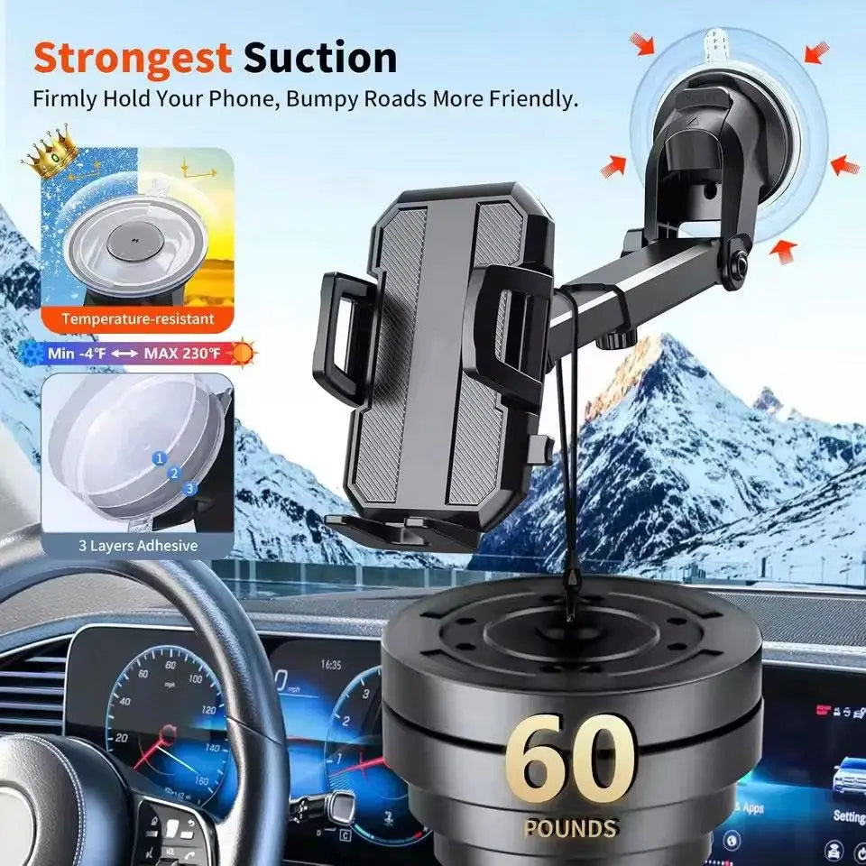 Car phone mount with suction cup — super stable fit for dash or windshield. Sleek design, easy installation, and secure hold 